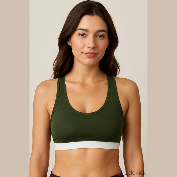 Xhilaration Army Green Ribbed Lace Racerback Bralette Small - Picture 1 of 5
